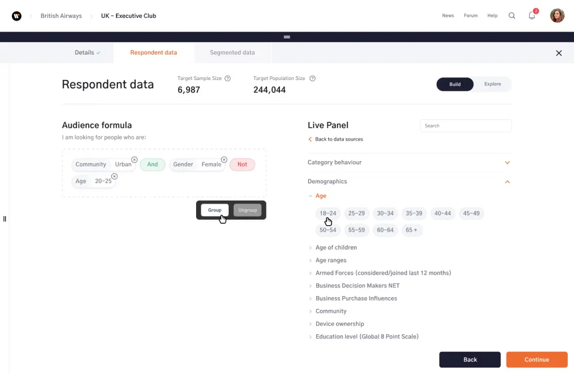 Audience builder - grouping step 1